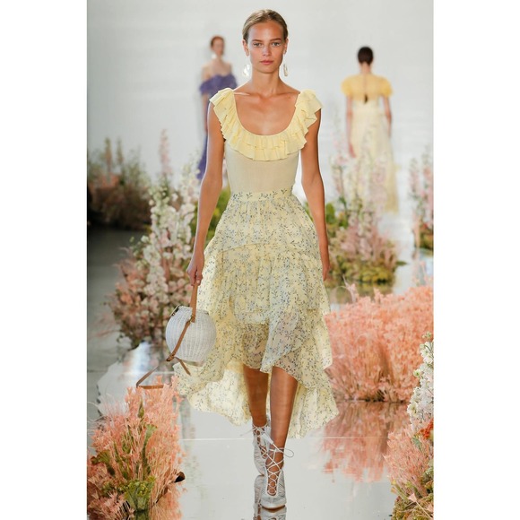 Ulla Johnson Dresses & Skirts - Ulla Johnson Marilyn Ruffled Silk Georgette Skirt in Acacia Floral Yellow Runway